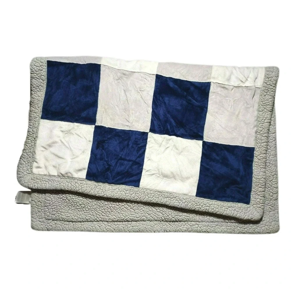 KOALA BABY Blue Gray White Sherpa Patchwork HTF Blanket 30x40 Thick Boy Squares
